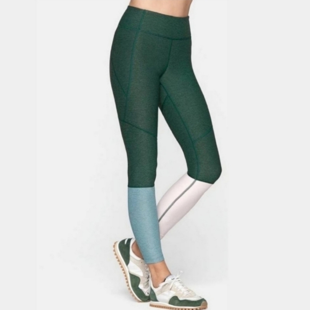 Outdoor Voices Green High Rise Colorblocked Dipped 7/8 Tight Leggings